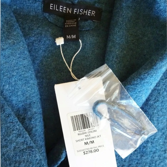 $298 Eileen Fisher Boiled Wool Kimono Sweater Medium 10 12 Oversized Nike Blue - Picture 10 of 16